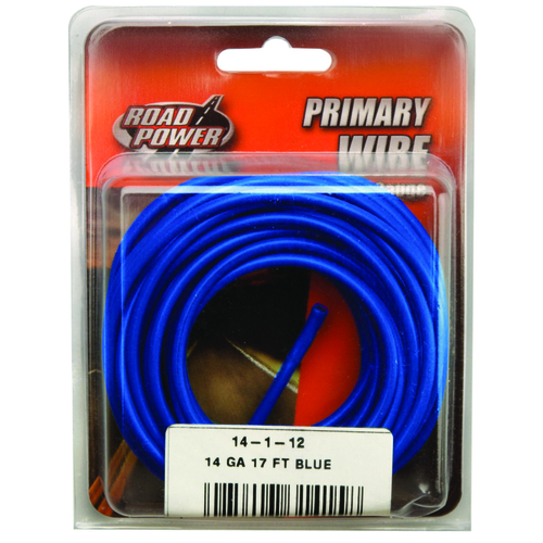 Electrical Wire, 14 AWG Wire, 25/60 VAC/VDC, Copper Conductor, Blue Sheath, 17 ft L
