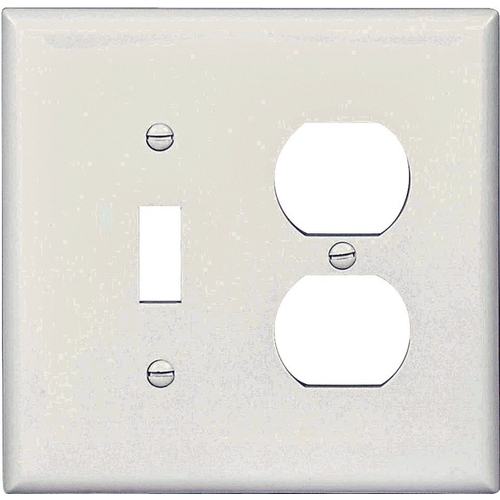 Eaton PJ18W Combination Wallplate, 4-7/8 in L, 4-15/16 in W, 2 -Gang, Polycarbonate, White