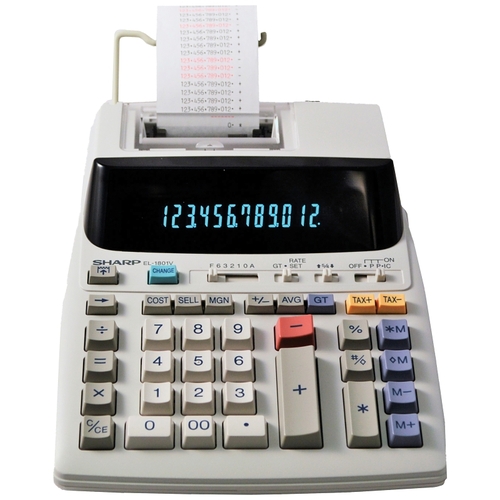 Sharp EL-1801V Printing Calculator, 12 Display, Fluorescent Display, Off-White