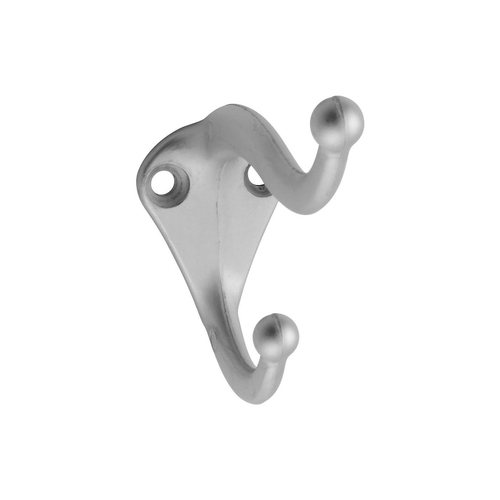 V160 Coat and Hat Hook, 35 lb, 2-Hook, Zinc, Satin Chrome - pack of 2