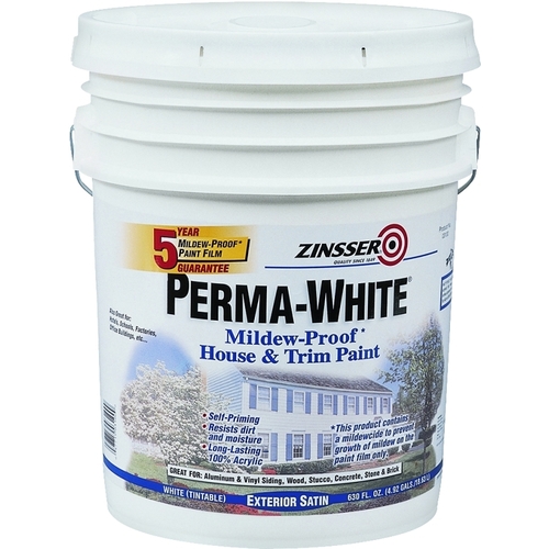 Exterior House Paint, Satin, White, 5 gal