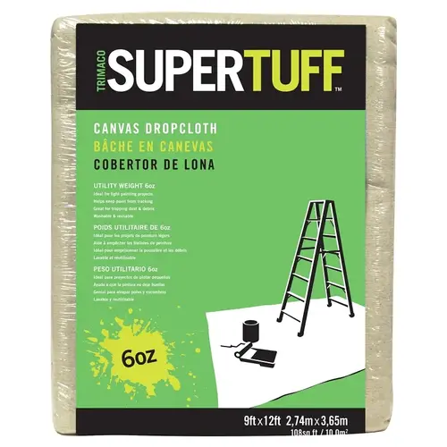 SUPERTUFF Drop Cloth, 12 ft L, 9 ft W, Canvas, Beige/Cream