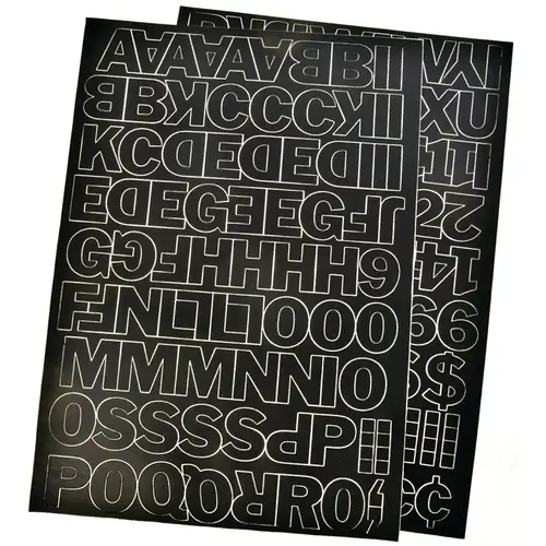 Die-Cut Number and Letter Set, 1 in H Character, Black Character, Black Background, Vinyl