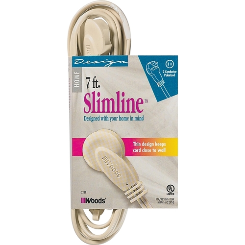 Extension Cord, 16 AWG Cable, 7 ft L, 13 A, 125 V, Beige/Tan