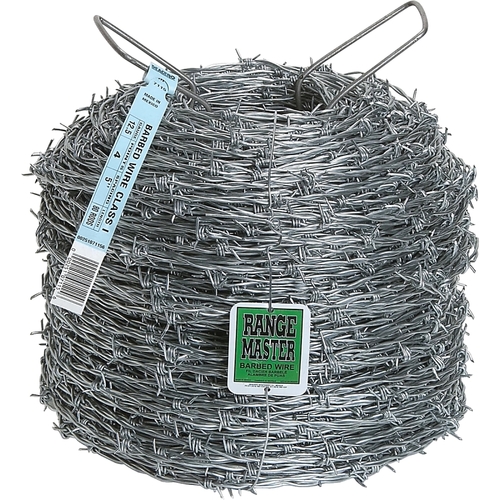 Class 1 Barbed Wire, 1320 ft L, 12-1/2 Gauge, 5 in Points Spacing, Zinc