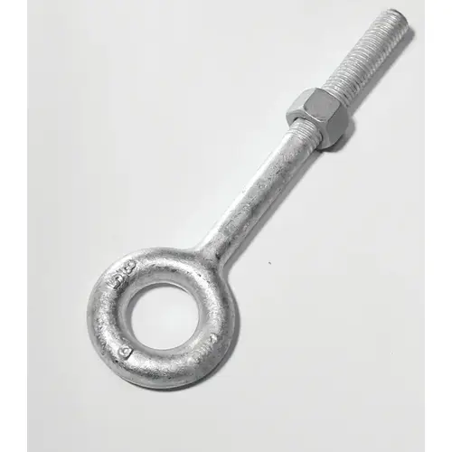 Eye Bolt, 5/8 in Thread, 3 in L Thread, 1-1/4 in ID x 2-1/2 in OD Dia Eye, 6 in L Shank, Galvanized Steel