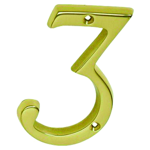 House Number, Character: 3, 4 in H Character, Brass Character, Brass