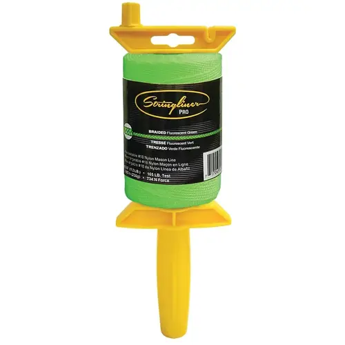 Stringliner 25468 PRO Mason's Line Reel, 500 ft Braided #18 Nylon with Reel, Fluorescent Green