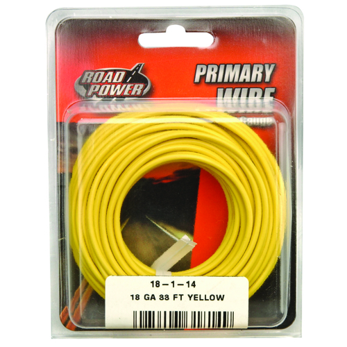 Electrical Wire, 18 AWG Wire, 25/60 VAC/VDC, Copper Conductor, Yellow Sheath, 33 ft L