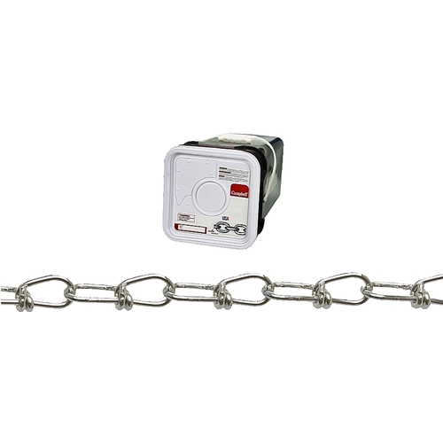 Campbell 075-2426N Double Loop Chain, #2/0, 275 ft L, 255 lb Working Load, Low Carbon Steel, Zinc
