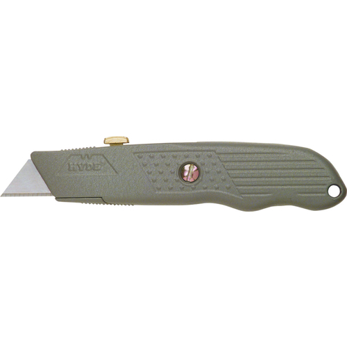 Hyde 42070 Utility Knife, Zinc Blade, Textured Handle, Gray Handle