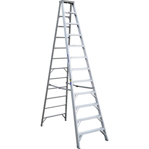 Werner 412 Step Ladder, 16 ft Max Reach H, 11-Step, 375 lb, Type IAA Duty Rating, 3 in D Step, Aluminum