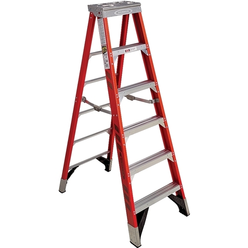 Werner 7410 Step Ladder, 14 ft Max Reach H, 9-Step, 375 lb, Type IAA Duty Rating, 3 in D Step, Fiberglass