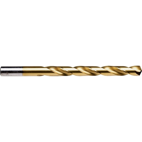 Jobber Drill Bit, 7/16 in Dia, 5-1/2 in OAL, Spiral Flute, 2-Flute, 7/16 in Dia Shank, Straight Shank Titanium Nitride-Coated