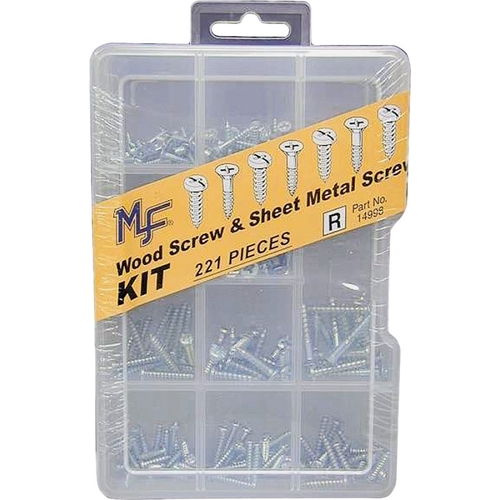 MIDWEST FASTENER 14998 Screw Kit, Sheet Metal/Wood, 221-Piece