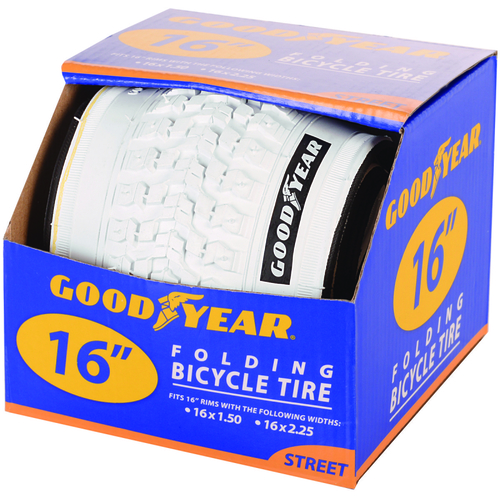 91053 Bike Tire, Folding, White, For: 16 x 1-1/2 to 2-1/4 in Rim
