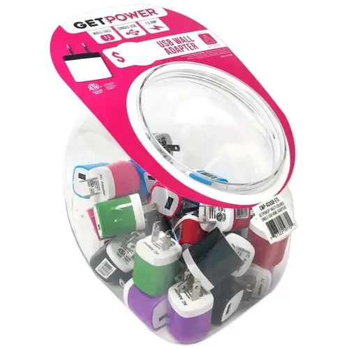 GetPower CWP-USBBOWL-EAC USB Wall Adapter, Black/Blue/Green/Pink/Purple/Red/White - pack of 30