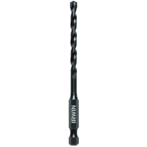 Impact Drill Bit, 3/16 in Dia, 4 in OAL, 1-Flute, 1/4 in Dia Shank, Hex Shank Black Oxide