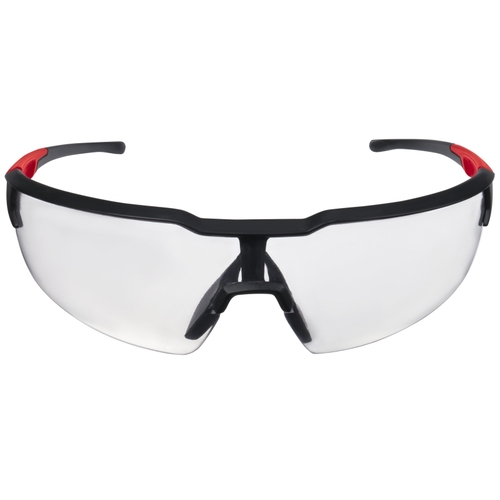 Milwaukee 48-73-2012 Safety Glasses, Unisex, Anti-Fog Lens, Polycarbonate Lens, Plastic Frame, Black/Red Frame