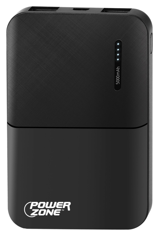 PowerZone S62 Power Bank, 5000 mAh Capacity, Black