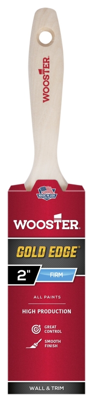 Wooster 5232-2 Paint Brush, 2 in W, 2-11/16 in L Bristle, Polyester Bristle, Flat Sash Handle Gold Bristle/White