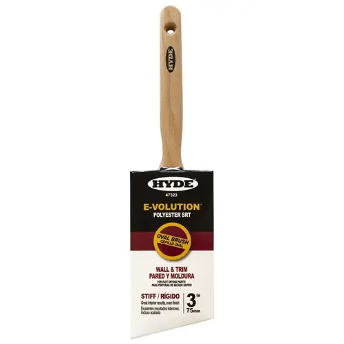 E-volution Oval Paint Brush, 3 in L Bristle, Polyester Bristle