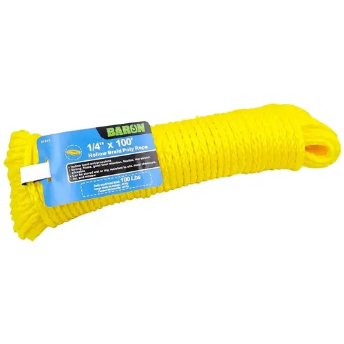 Rope, 1/4 in Dia, 100 ft L, #8, 100 lb Working Load, Polypropylene, Yellow