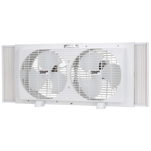 PowerZone BP2-9 Fan, 120 V, 9 in Dia Blade, 6-Blade, 2-Speed, Rotary Control Control, Window Mounting, White
