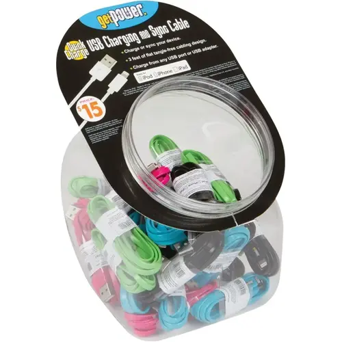GetPower CWP-USBBOWL-IP5 USB Charging and Sync Cable, Multi-Color, 3 ft L - pack of 30