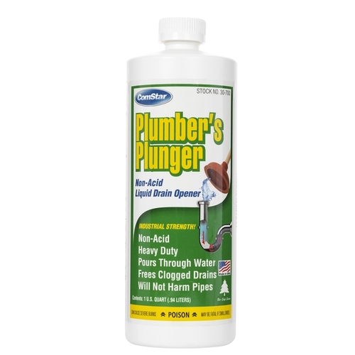 Plumber's Plunger Drain Opener, Liquid, Clear, Sharp, 1 qt Bottle - pack of 12