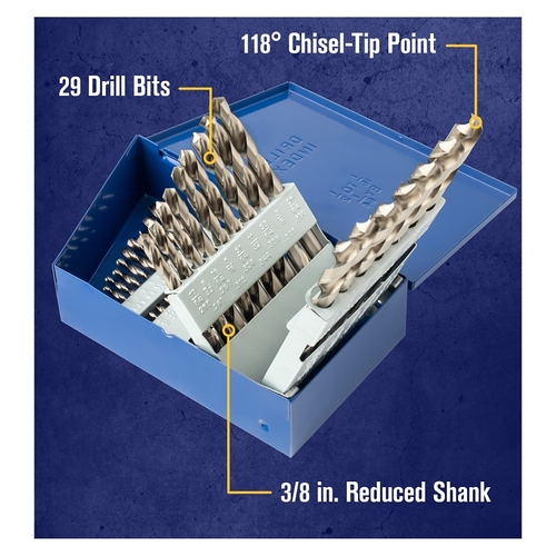 Drill Bit Set, Standard, 29 -Piece, M2 Steel, Bright