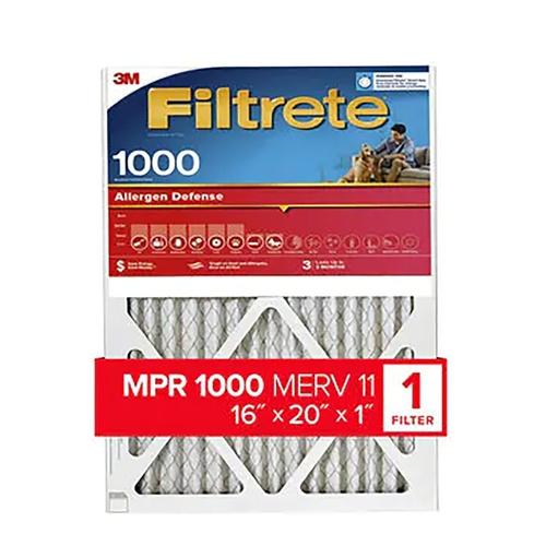 Air Filter, 16 in L, 20 in W, 11 MERV, 1000 MPR