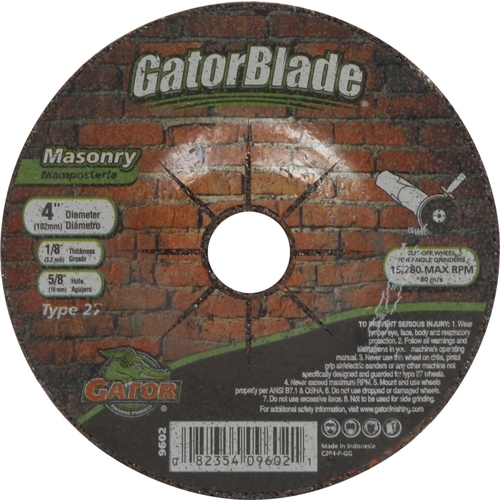 GatorBlade 9602 Cut-Off Wheel, 4 in Dia, 1/8 in Thick, 5/8 in Arbor, 24 Grit, Silicone Carbide Abrasive