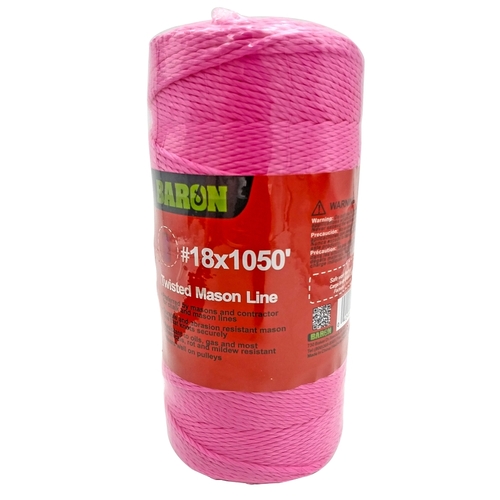 Mason Line, #18 Dia, 1050 ft L, 13 lb Working Load, Polypropylene, Pink