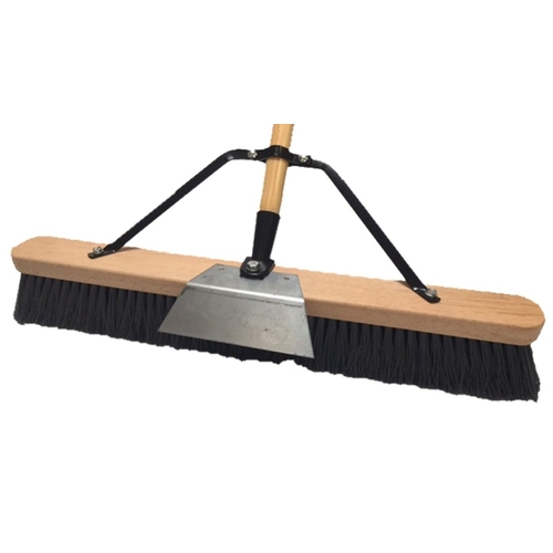 Push Broom, 24 in Sweep Face, 3 in L Trim, Polypropylene Bristle, 60 in L, Bolt with Brace Black/Gray