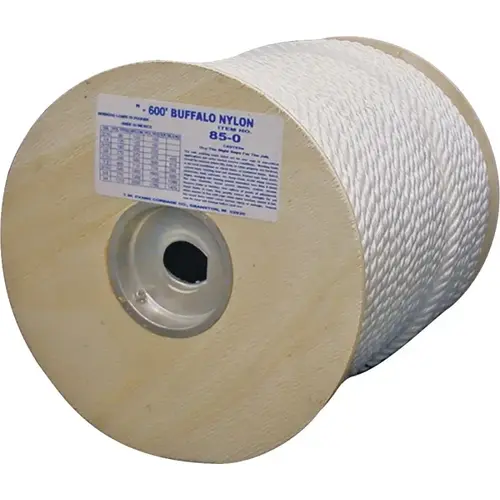 T.W. Evans Cordage 85-074 Rope, 1/2 in Dia, 300 ft L, 704 lb Working Load, Nylon, White