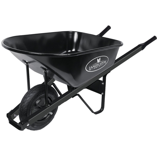 Contractor Wheelbarrow, 6 cu-ft Volume, Steel, 1 -Wheel, Pneumatic Wheel, 16 in Wheel Black