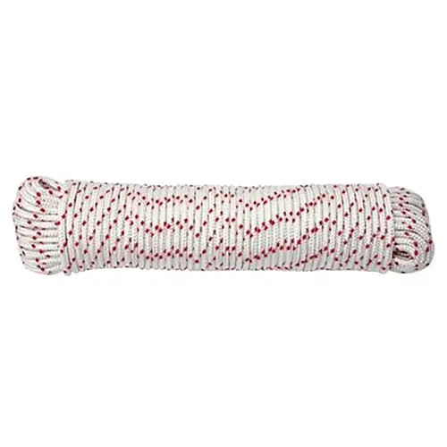 Rope, 5/16 in Dia, 50 ft L, 180 lb Working Load, Polyester, Red/White