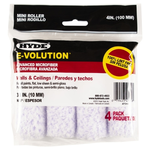 E-Volution Mini Roller Cover, 3/8 in Thick Nap, 4 in L - pack of 4