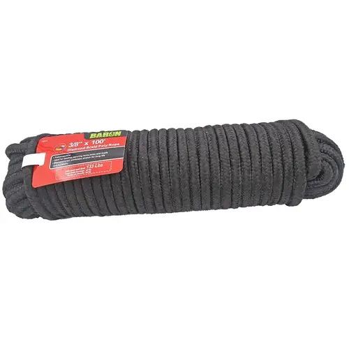 Rope, 3/8 in Dia, 100 ft L, 133 lb Working Load, Polypropylene, Black