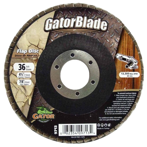 Flap Disc, 4-1/2 in Dia, 7/8 in Arbor, 36 Grit, Zirconium Oxide Abrasive
