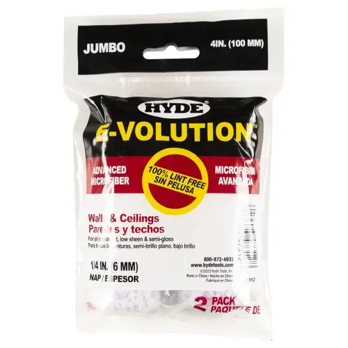 E-volution Jumbo Mini Roller Cover, 1/4 in Thick Nap, 4 in L - pack of 2