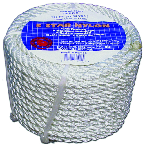 Rope, 1/2 in Dia, 50 ft L, Nylon, Natural White