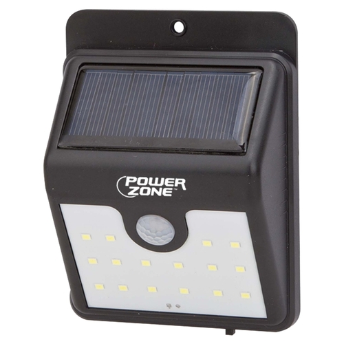 PowerZone 12539 Solar Powered Motion Sensor Wall Light, Lithium Battery, 16-Lamp, LED Lamp, ABS/PS Fixture, Black
