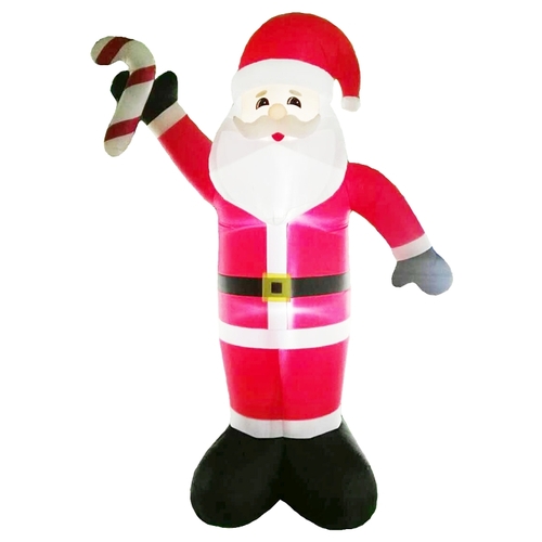 90339 Christmas Inflatable Santa/Candy Cane, 6 ft H, Nylon, Red, Super LED Bulb