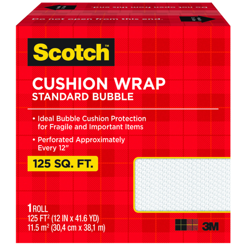 Cushion Wrap, 125 ft L, 12 in W, Nylon/Polyethylene, Clear