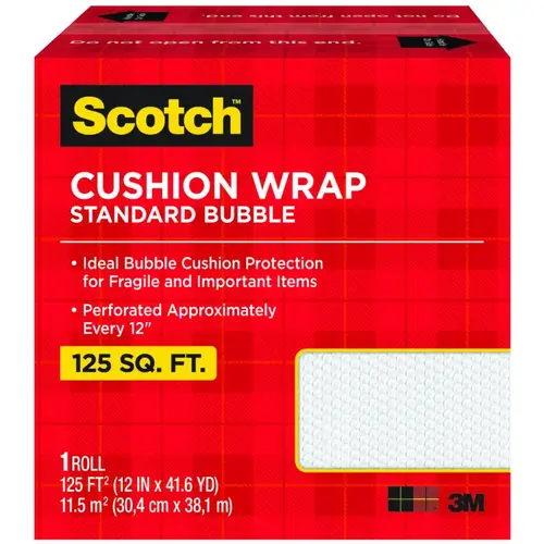 Cushion Wrap, 125 ft L, 12 in W, Nylon/Polyethylene, Clear