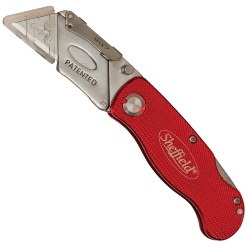 Utility Knife, 2-1/2 in L Blade, Stainless Steel Blade, Straight Handle, Red Handle