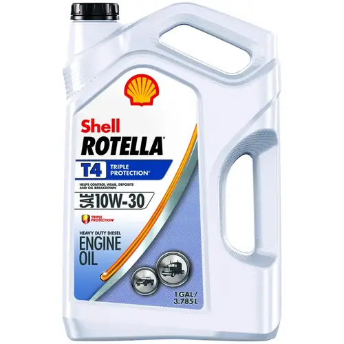 Shell Rotella 550045144 T4 Engine Oil, 10W-30, 1 gal Jug Clear Amber