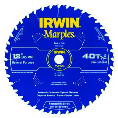 Circular Saw Blade, 12 in Dia, 1 in Arbor, 40-Teeth, Carbide Cutting Edge